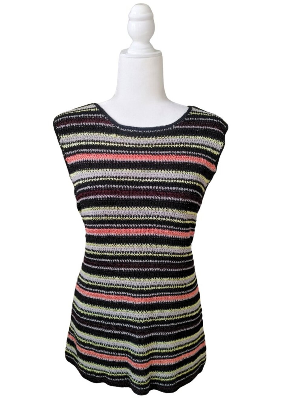 RACHEL Rachel Roy Striped Crochet Knit Sleeveless Top - Size Large